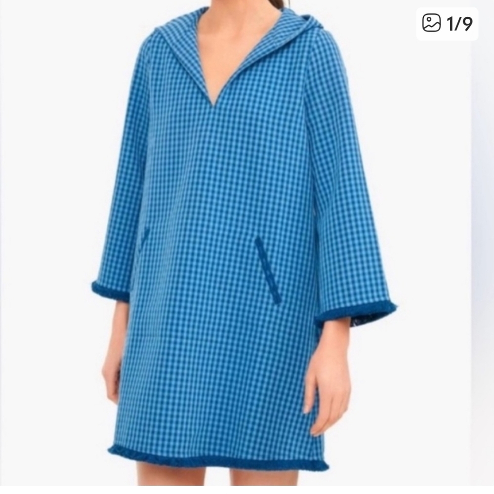 NWT Tuckernuck Hooded Check Dress With Bell Sleeves - Picture 1 of 7
